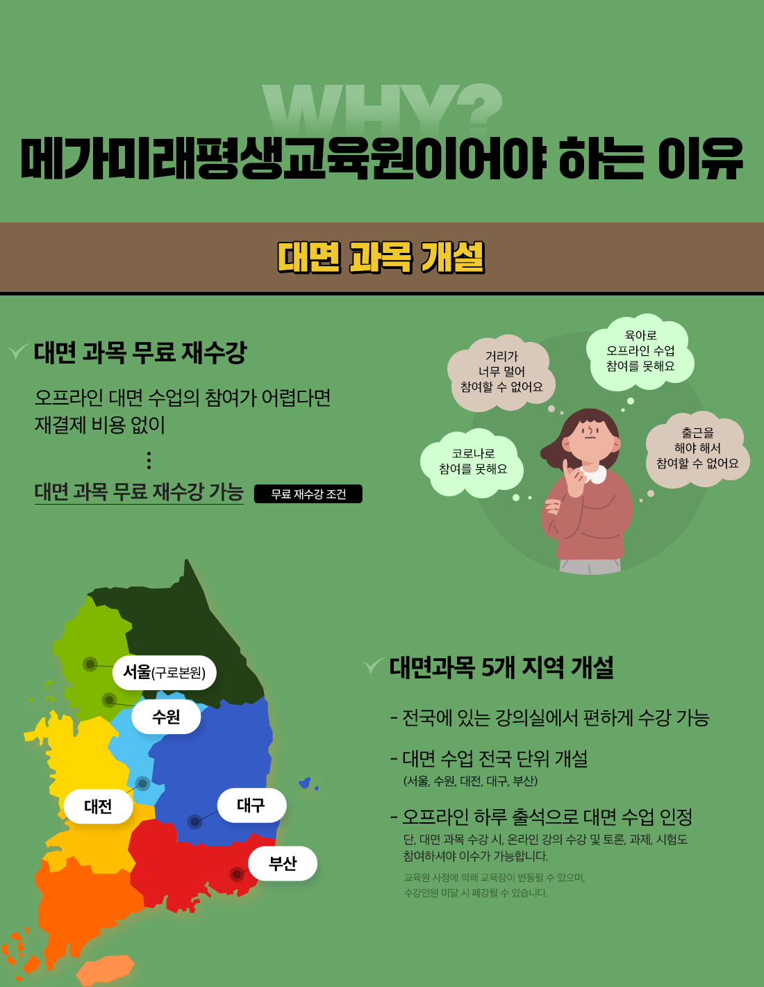WHY? 메가미래평생교육원이어야 하는 이유 1. 대면 과목 개설