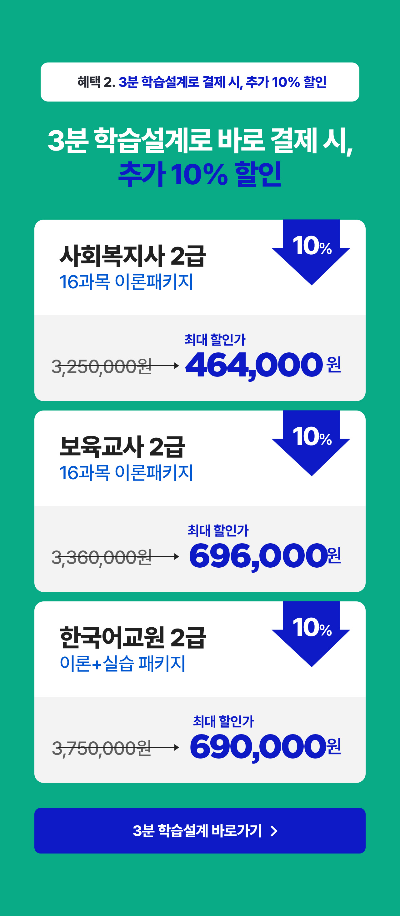 혜택2 3분 학습설계로 결제 시, 추가 10% 할인