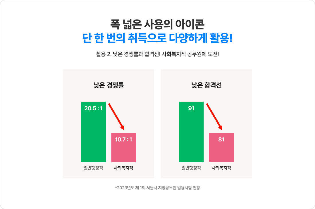 폭 넓은 사용의 아이콘 단 한 번의 취득으로 다양하게 활용!